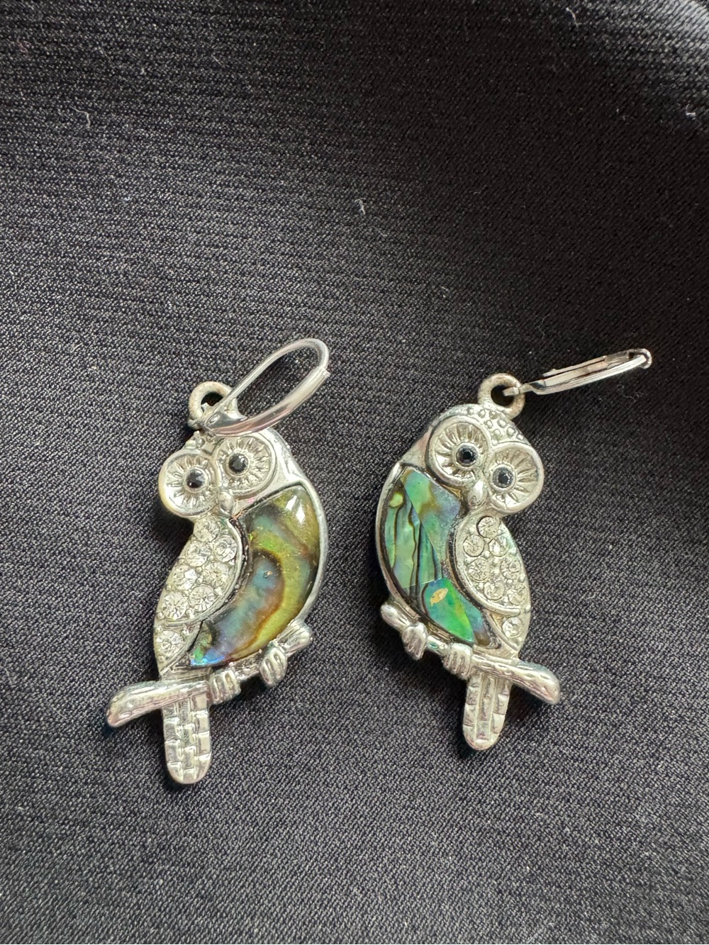 Abalone Inlay Owl Drop Earrings in Silver Tone - Multicolor